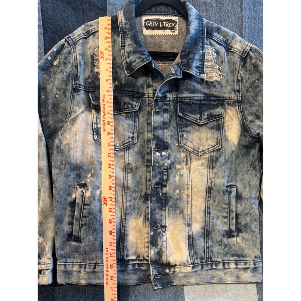 CRTV LTRCY Biggie Smalls Upcycled Distressed Denim Jacket Mens Medium Acid Wash - Picture 4 of 4